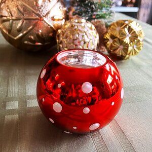 Red, Glass, Christmas Bulb, Holiday, Christmas, Tea Lite Candle Holder
